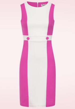 Topvintage exclusive ~ Carnaby Pop jurk in wit en felroze