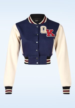 Wild Rebel Queen cropped collegejack in donkerblauw