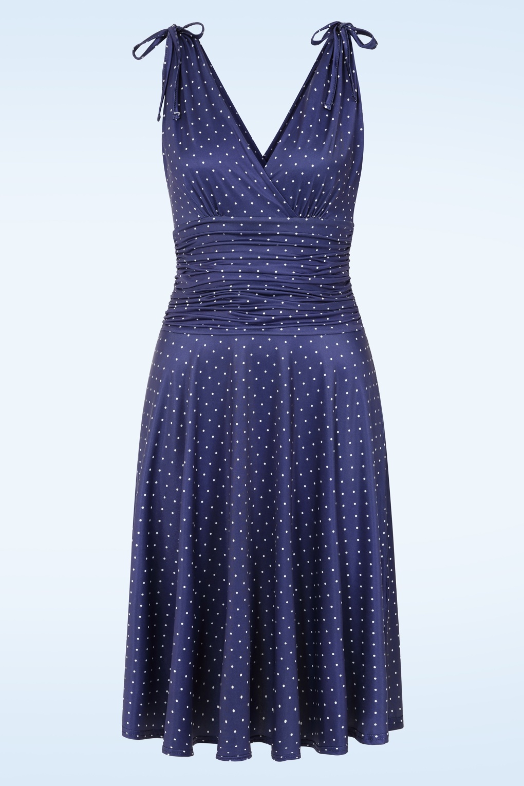 Topvintage Exclusive ~ Grecian pin dot jurk in marineblauw