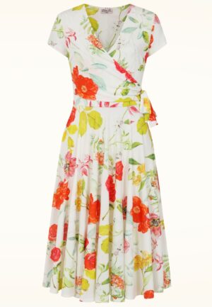 Topvintage exclusive ~ Layla floral cross over jurk in wit en multi