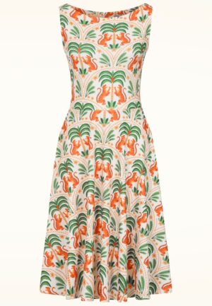 Topvintage exclusive ~ Cindi Flower Tiger swing jurk in gebroken wit