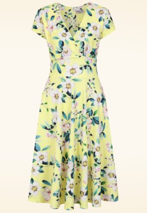 Topvintage exclusive ~ Miley Flower swing jurk in citroengeel