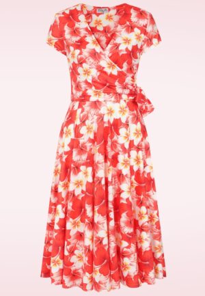 Topvintage exclusive ~ Layla hibiscus cross over jurk in oranje