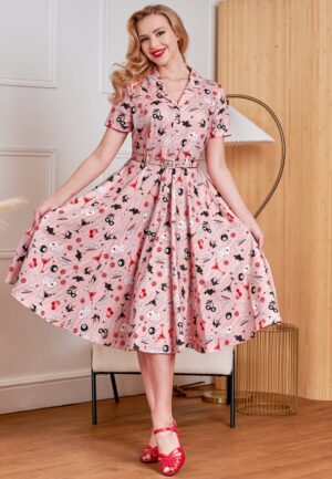 Bella Viva Las Vegas katoenen swing jurk in roze