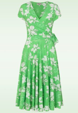 Topvintage exclusive ~ Layla floral cross over jurk in groen