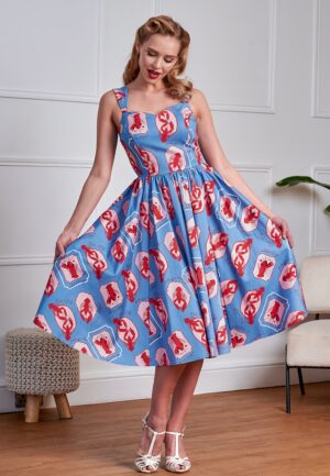 Winnie Lobster Love katoenen swing jurk in blauw