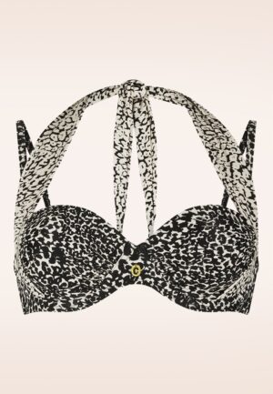 Multiway Little Leopard bikini top in zwart en crème
