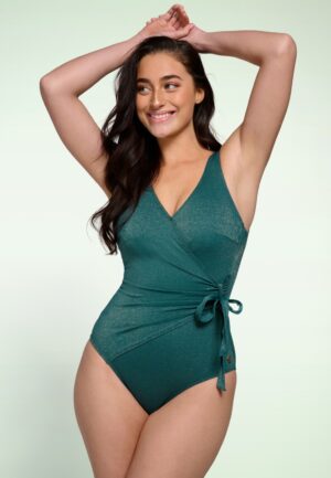 V-Neck Shimmer badpak in flessengroen