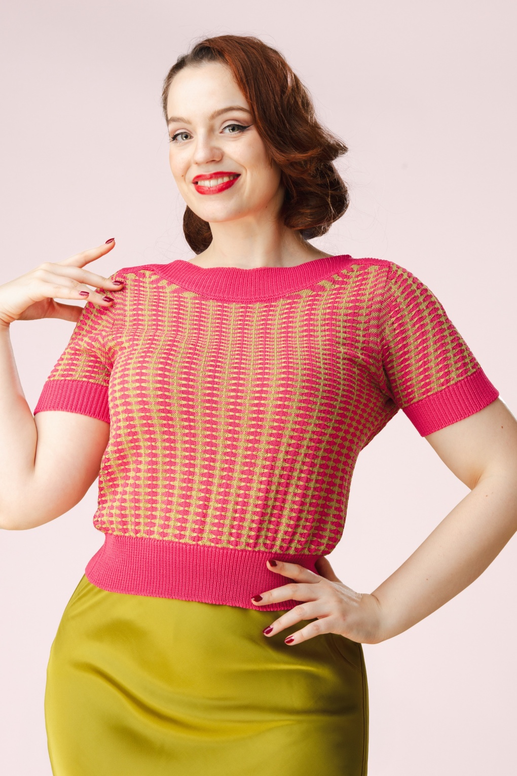 Rosy gebreide top in roze en groen
