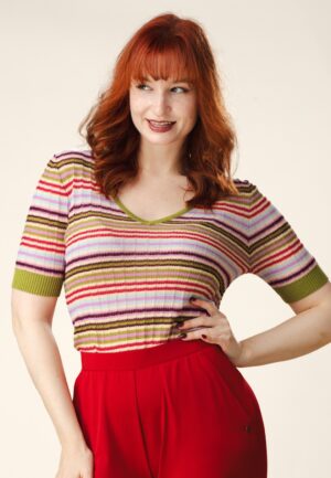 Sunny Stripey gebreide top in roze en multi