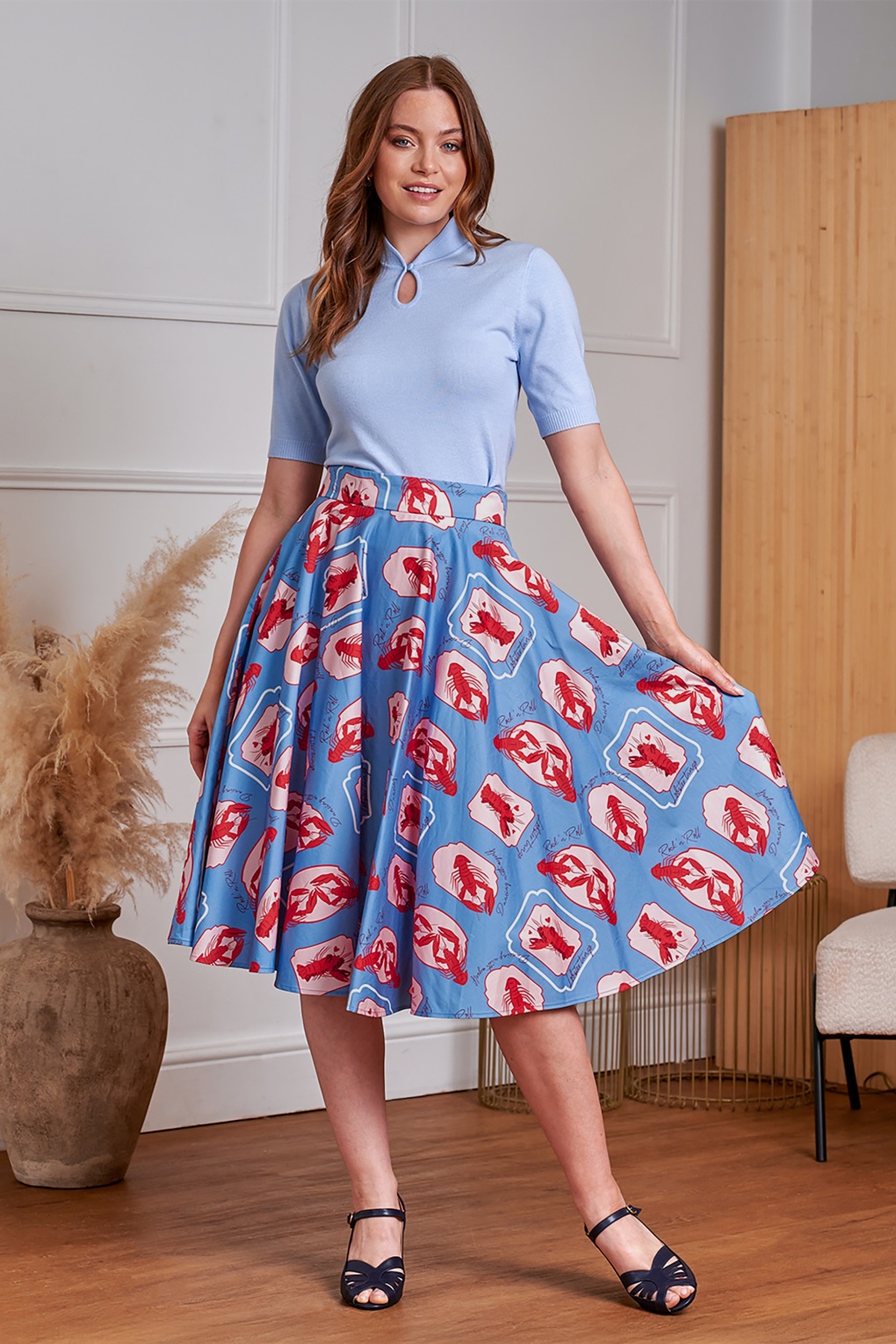 Cary Lobster Love katoenen swing rok in blauw
