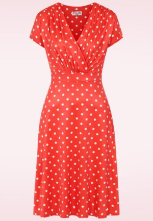 Topvintage exclusive ~ Ruby Polkadot Delight jurk in rood en wit