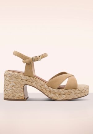 Raffia Weave platform suède sandalen in zand