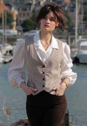 Hallie pied de poule gilet in bruin