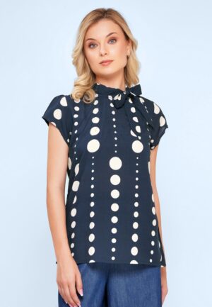 Anna polkadot blouse in indigo en gebroken wit