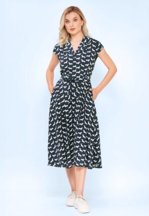 Daisy teckel jurk in donkerblauw en gebroken wit