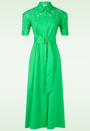 Evelyn broderie katoenen maxi jurk in groen