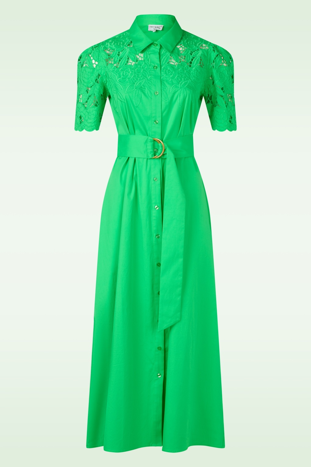 Evelyn broderie katoenen maxi jurk in groen