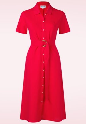 Vivienne polo katoenen midi jurk in tomaatrood