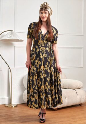 Carol Golden Hour midi wikkeljurk in zwart