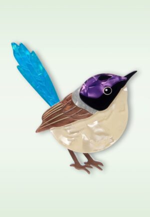 Purple-Crowned Fairy Wren broche