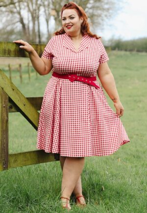 Topvintage exclusive ~ Celia gingham swing jurk in rood en wit