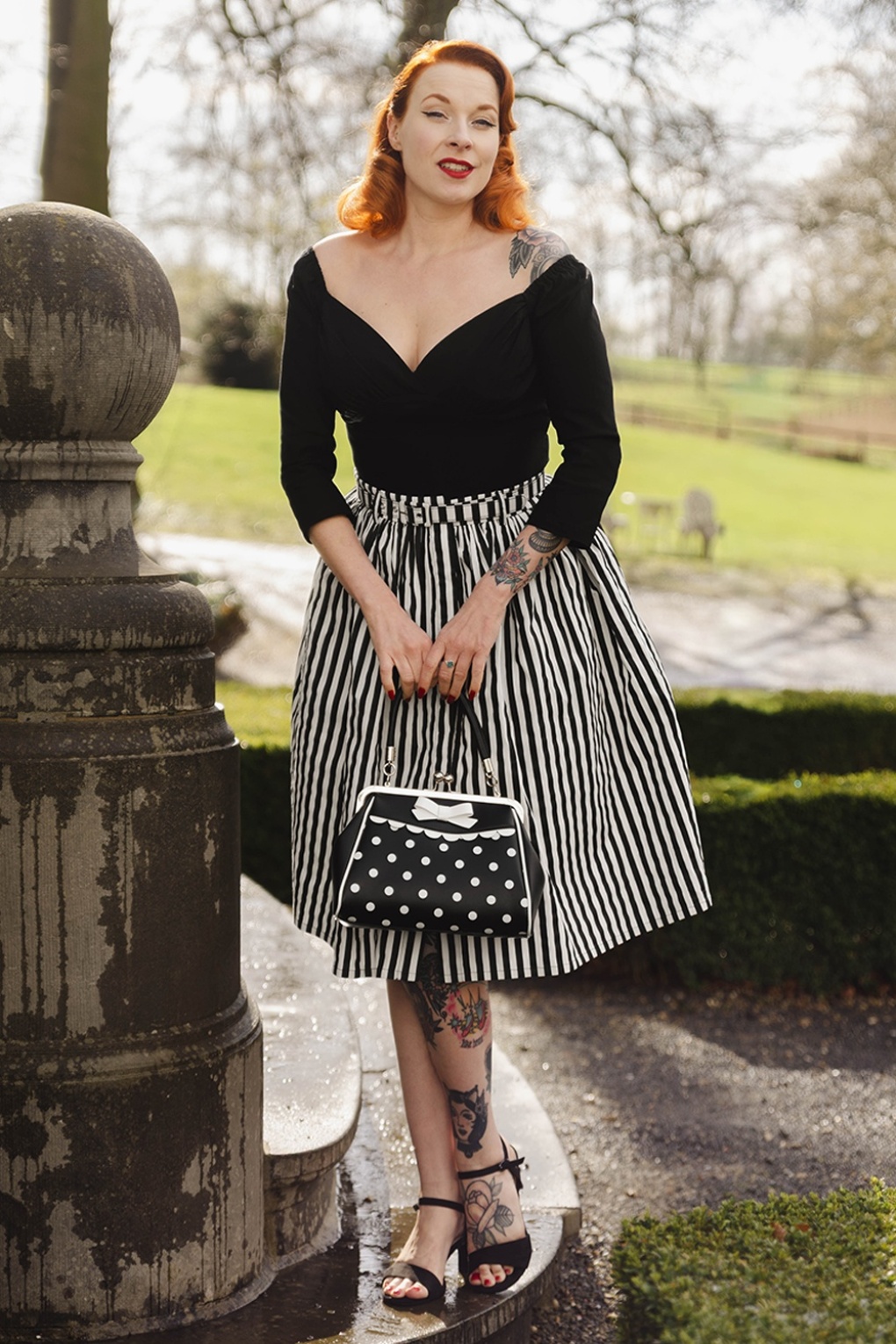 Mila Striped swing rok in zwart en wit