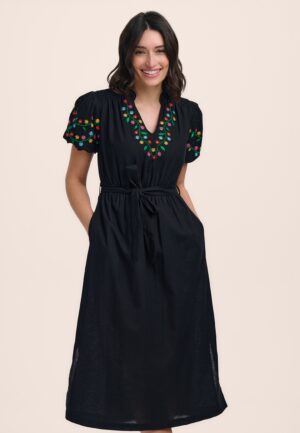 Lainey Floral Vine midi jurk in zwart