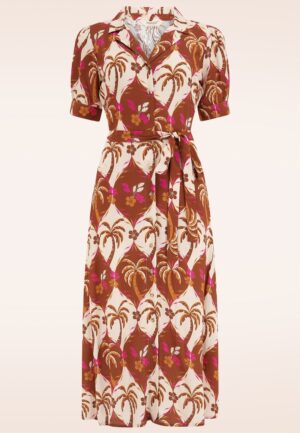 Penelope Palmwaves midi shirt jurk in bruin