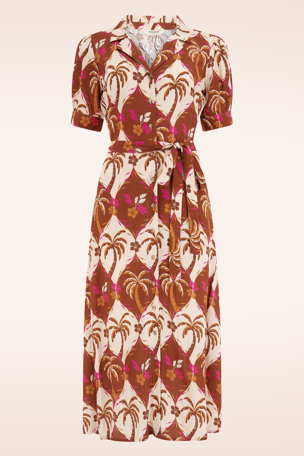 Penelope Palmwaves midi shirt jurk in bruin