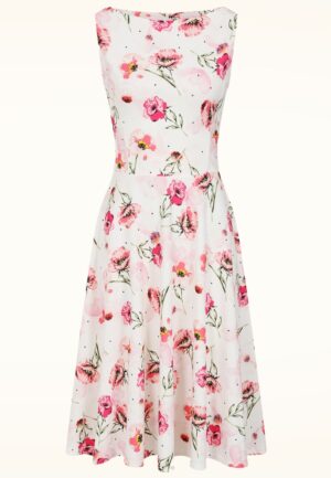 Topvintage Exclusive ~ Cindi Rose swing jurk in wit en roze