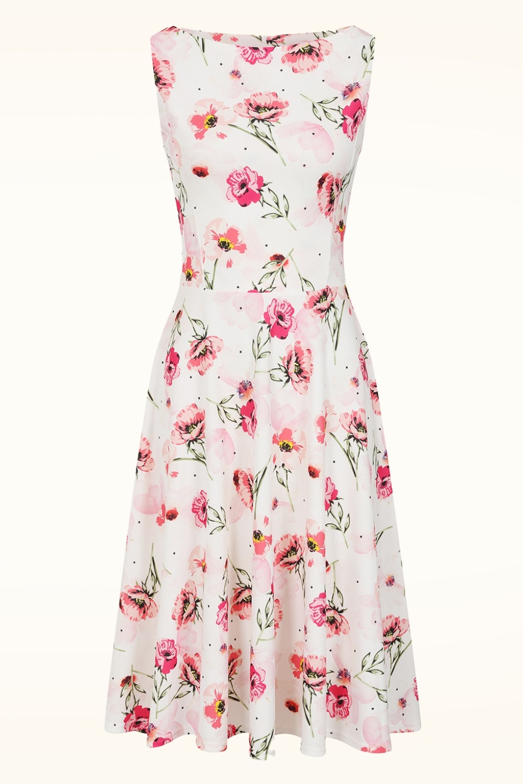 Topvintage Exclusive ~ Cindi Rose swing jurk in wit en roze