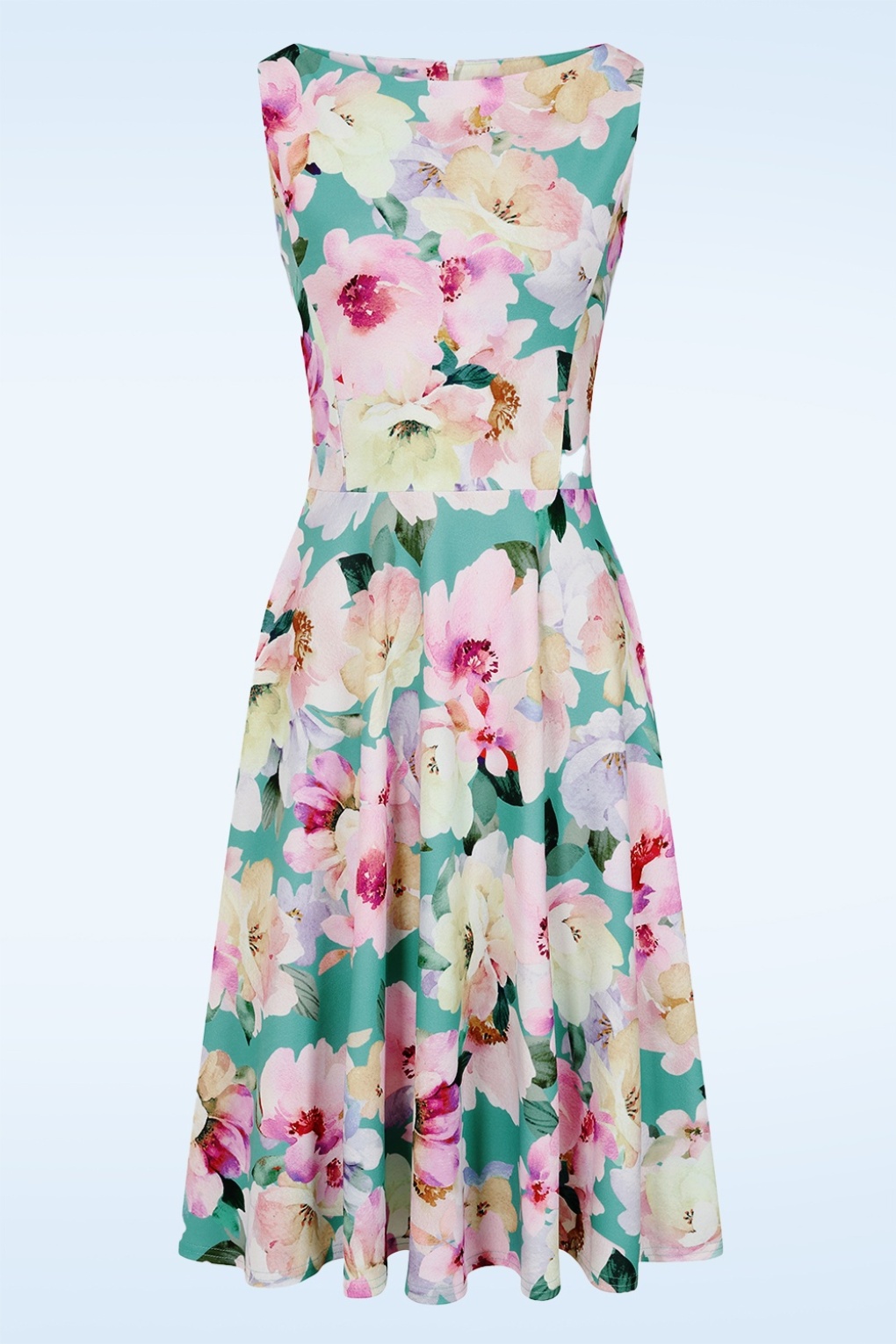 Topvintage Exclusive ~ Cindi Floral swing jurk in turquoise en roze