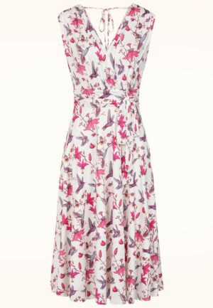 Topvintage exclusive ~ Jane Floral kolibrie swing jurk in wit en multi