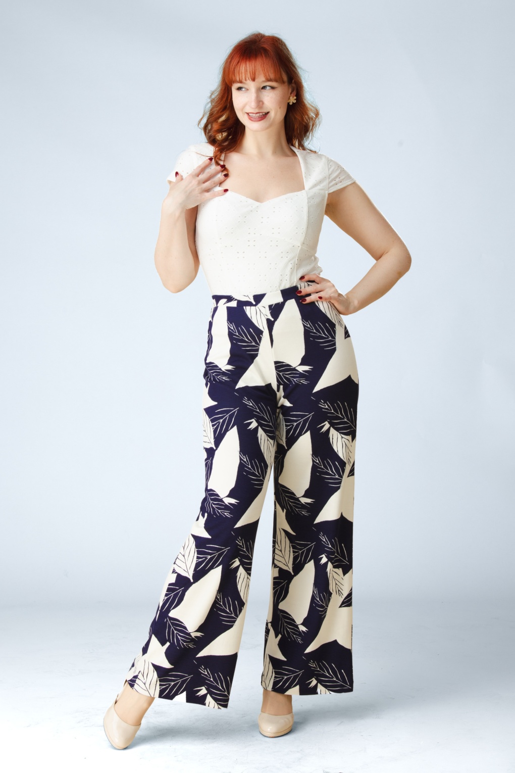 Marina Breeze pantalon in gebroken wit en marineblauw