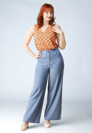 Rori pantalon met wijde pijpen in dusty blauw