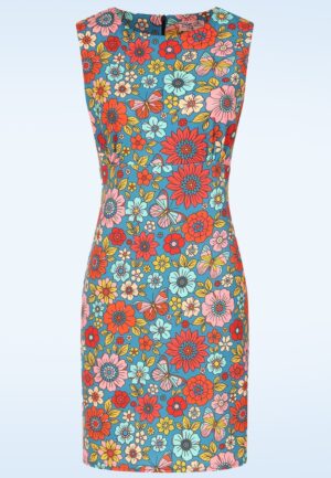 Topvintage exclusive ~ Betty Floral jurk in blauw