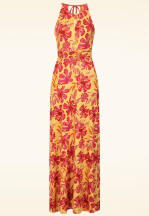 Topvintage exclusive ~ Amara Tropical Flower maxi jurk in geel