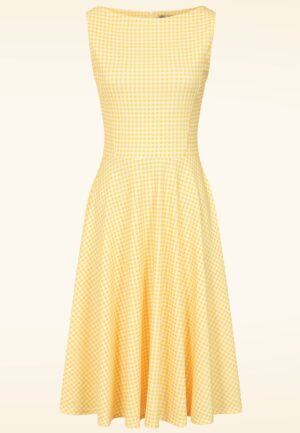 Topvintage exclusive ~ Julie Gingham swing jurk in geel en wit