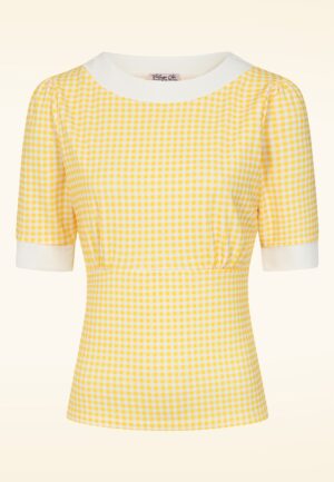 Topvintage exclusive ~ Cleo gingham top in geel en wit