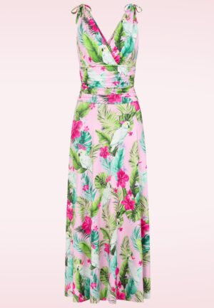 Topvintage exclusive ~ Grecian Tropical Parrot maxi jurk in roze en multi