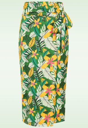 Topvintage exclusive ~ Isla Paradise wikkelrok in groen en multi