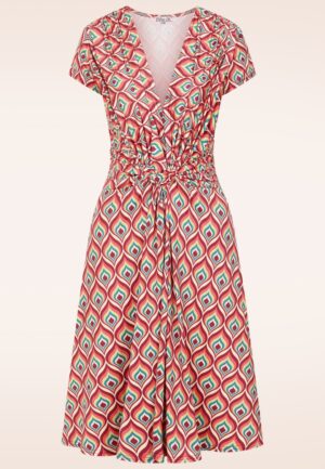 Topvintage exclusive ~ Suki Knotted slinky jurk in koraal en multi
