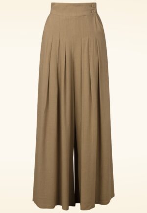 Topvintage exclusive ~ Harper linnen palazzo broek in woestijn bruin