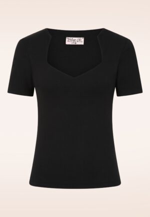 Topvintage exclusive ~ Aurora Diamond Neck top in zwart