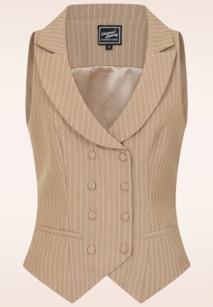 Topvintage exclusive ~ Willow Pinstripes gilet in latte