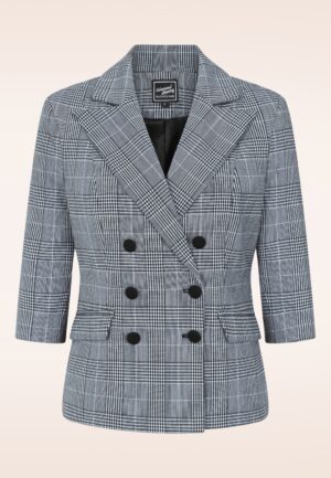 Topvintage exclusive ~ Alexis Check blazer in zwart en wit