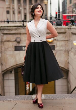 Topvintage exclusive ~ Camille blazer swing jurk in zwart en wit