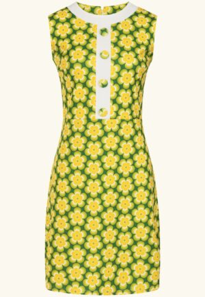 Topvintage exclusive ~ Daisy Flower jurk in groen en geel