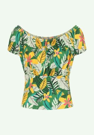 Topvintage exclusive ~ Belinda Paradise Off-Shoulder top in groen en multi